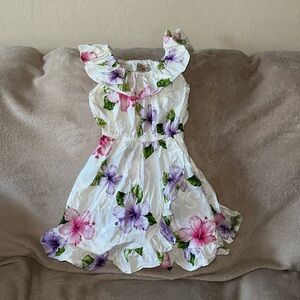 Hawaii station size 5-6 white sleeveless dress with purple pink & white hibiscus
